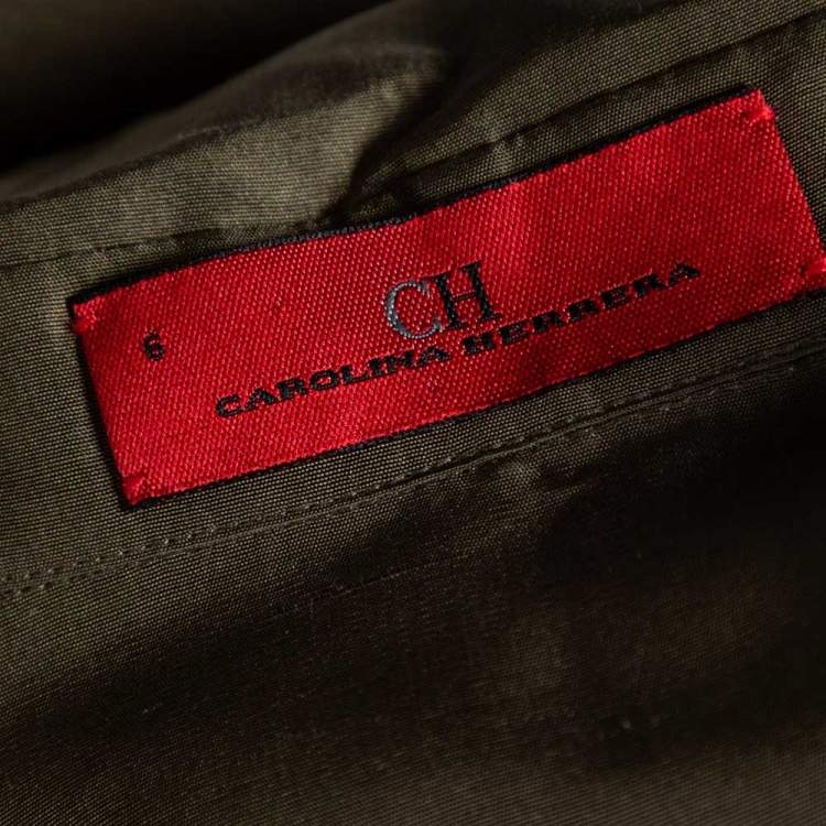 مملوكة مسبقًا CH Carolina Herrera Olive Green Silk Belted Short Dress M 