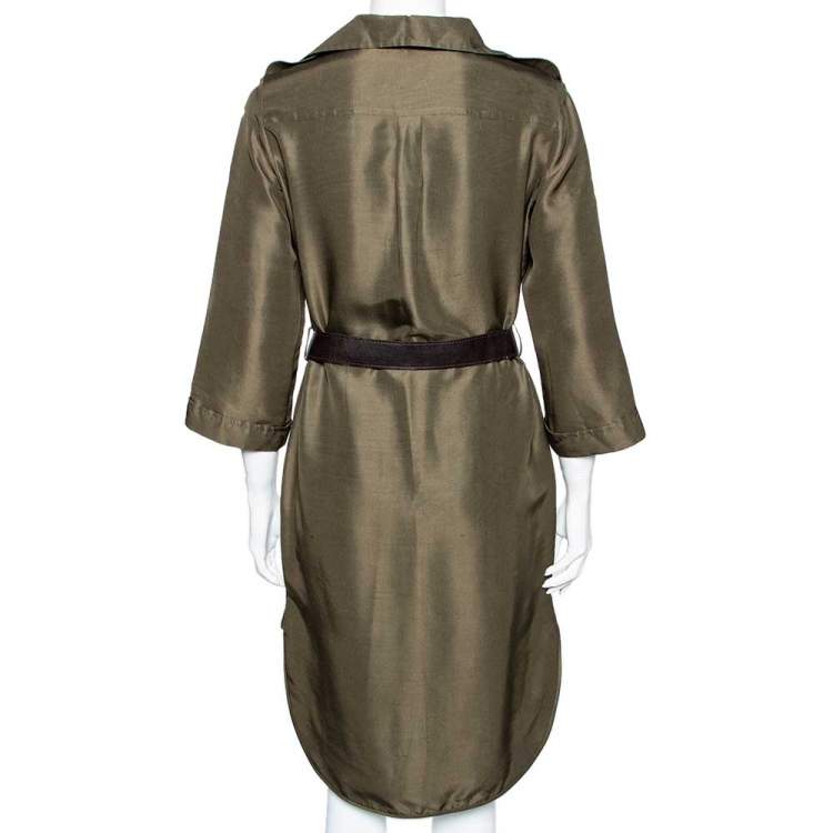 مملوكة مسبقًا CH Carolina Herrera Olive Green Silk Belted Short Dress M 