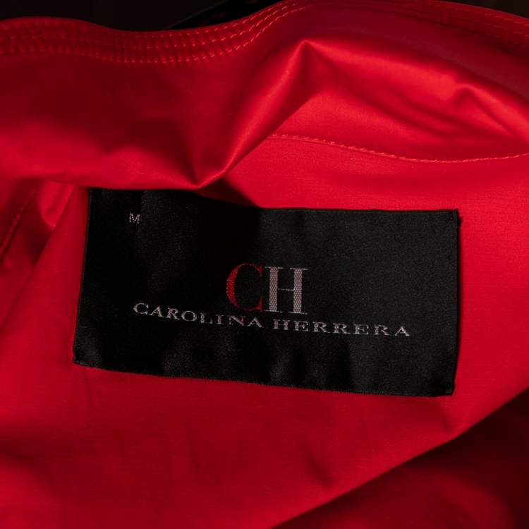 Pre Owned CH Carolina Herrera Red Cotton Waist Tie Detailed Zip Front Jacket M