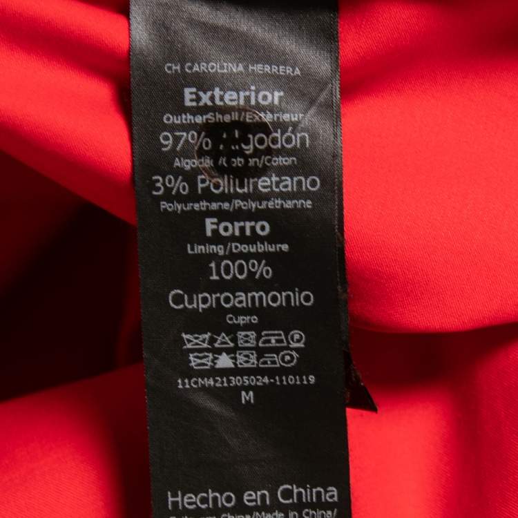 Pre Owned CH Carolina Herrera Red Cotton Waist Tie Detailed Zip Front Jacket M