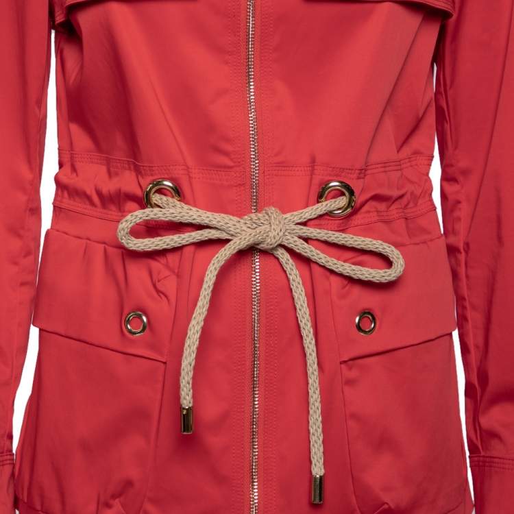 Pre Owned CH Carolina Herrera Red Cotton Waist Tie Detailed Zip Front Jacket M