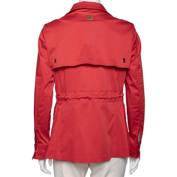 Pre Owned CH Carolina Herrera Red Cotton Waist Tie Detailed Zip Front Jacket M