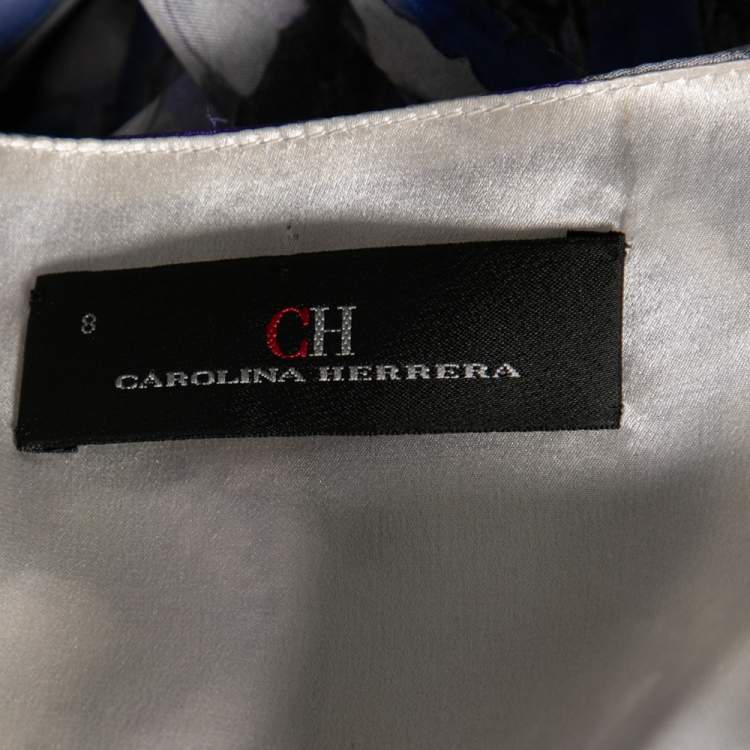 Pre Owned CH Carolina Herrera Blue Floral Printed Silk Faux Wrap Maxi Dress M