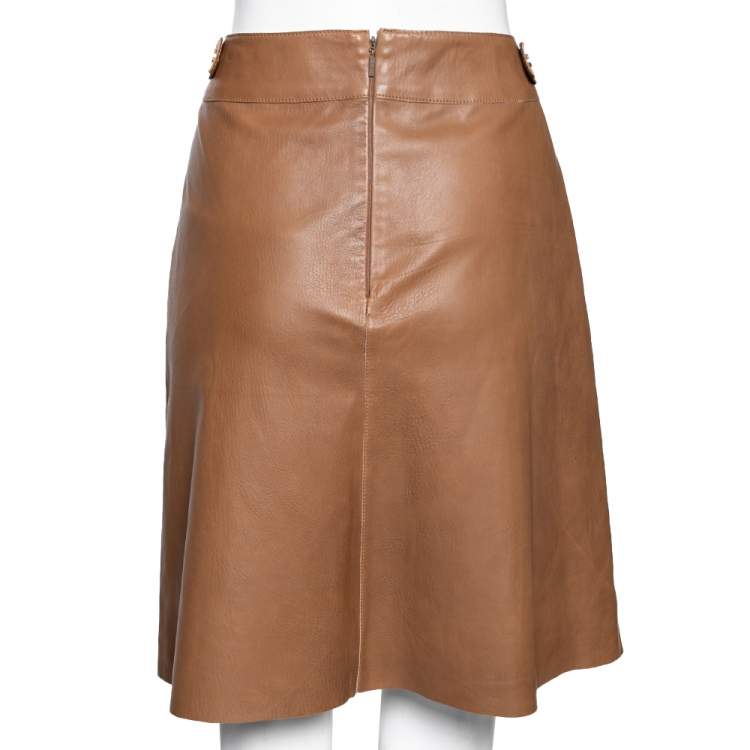 Pre Owned CH Carolina Herrera Brown Leather Short Skirt M 