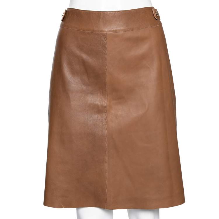 Pre Owned CH Carolina Herrera Brown Leather Short Skirt M 