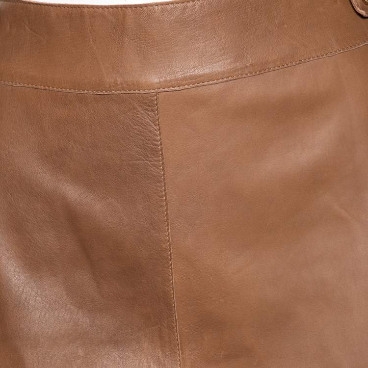 Pre Owned CH Carolina Herrera Brown Leather Short Skirt M 