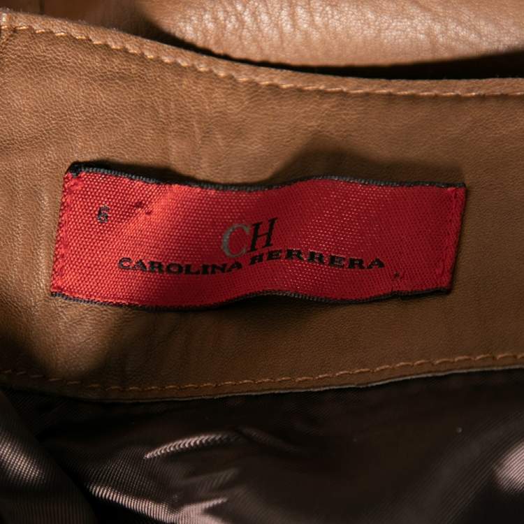 Pre Owned CH Carolina Herrera Brown Leather Short Skirt M 