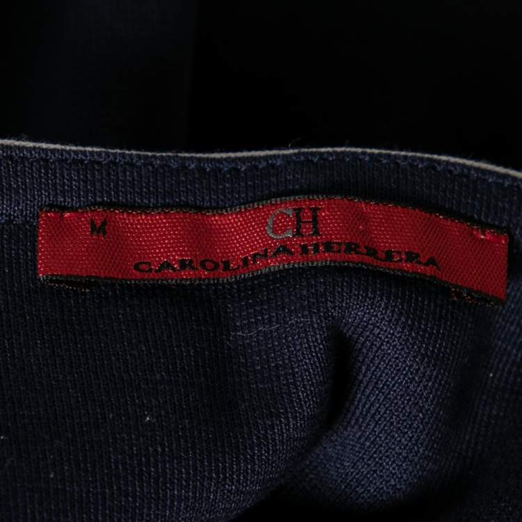 Pre Owned CH Carolina Herrera Navy Blue Cotton Sleeveless Belted Dress M