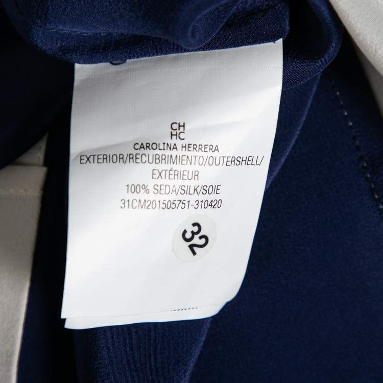 Pre Owned CH Carolina Herrera Blue Silk Contrast Paneled Blouse M