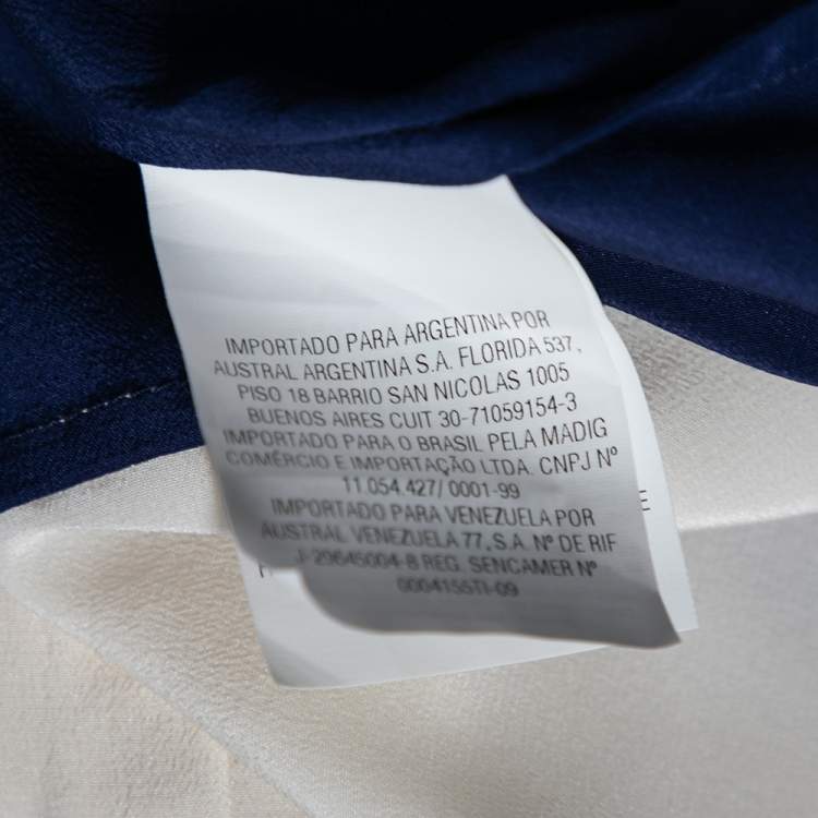 Pre Owned CH Carolina Herrera Blue Silk Contrast Paneled Blouse M