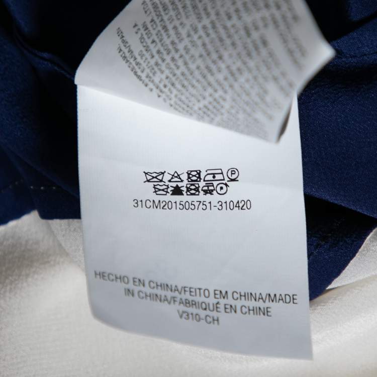 Pre Owned CH Carolina Herrera Blue Silk Contrast Paneled Blouse M