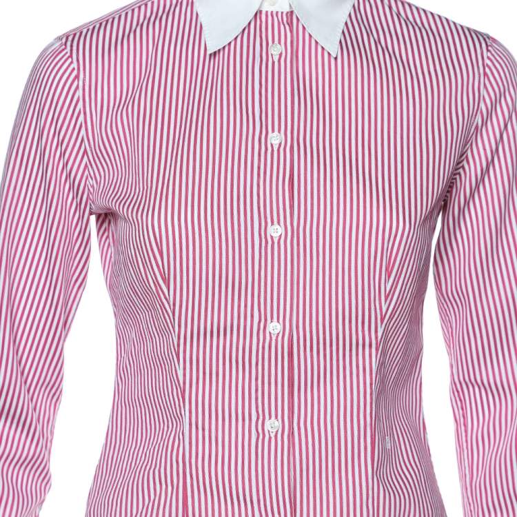 مملوكة مسبقًا CH Carolina Herrera Pink Striped Cotton Contrast Trim Shirt S