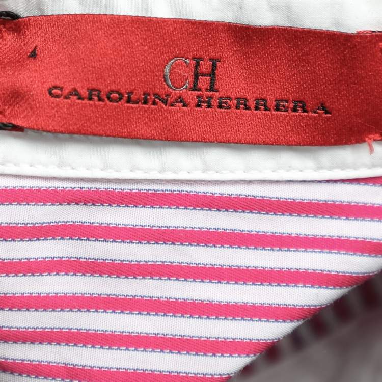 مملوكة مسبقًا CH Carolina Herrera Pink Striped Cotton Contrast Trim Shirt S