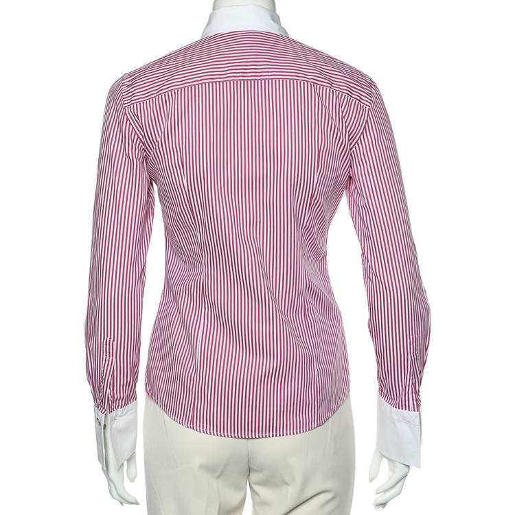 مملوكة مسبقًا CH Carolina Herrera Pink Striped Cotton Contrast Trim Shirt S
