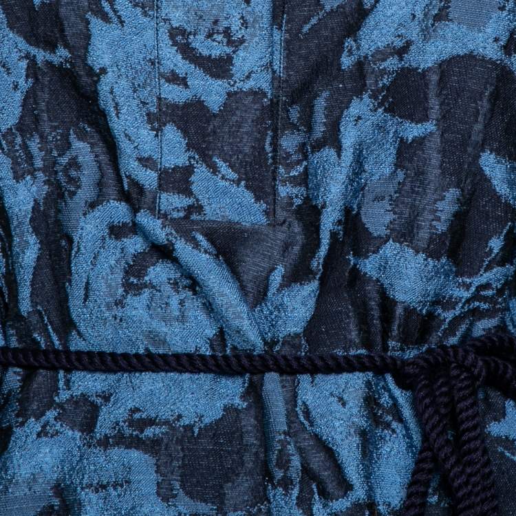 Pre Owned CH Carolina Herrera Blue Floral Embroidered Belted Top S