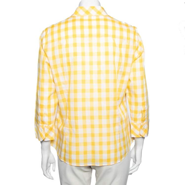 Pre Owned CH Carolina Herrera Yellow Checked Cotton Long Sleeve Shirt L
