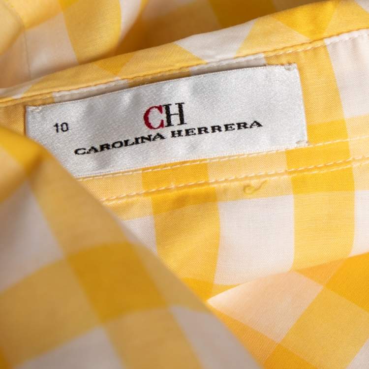 Pre Owned CH Carolina Herrera Yellow Checked Cotton Long Sleeve Shirt L