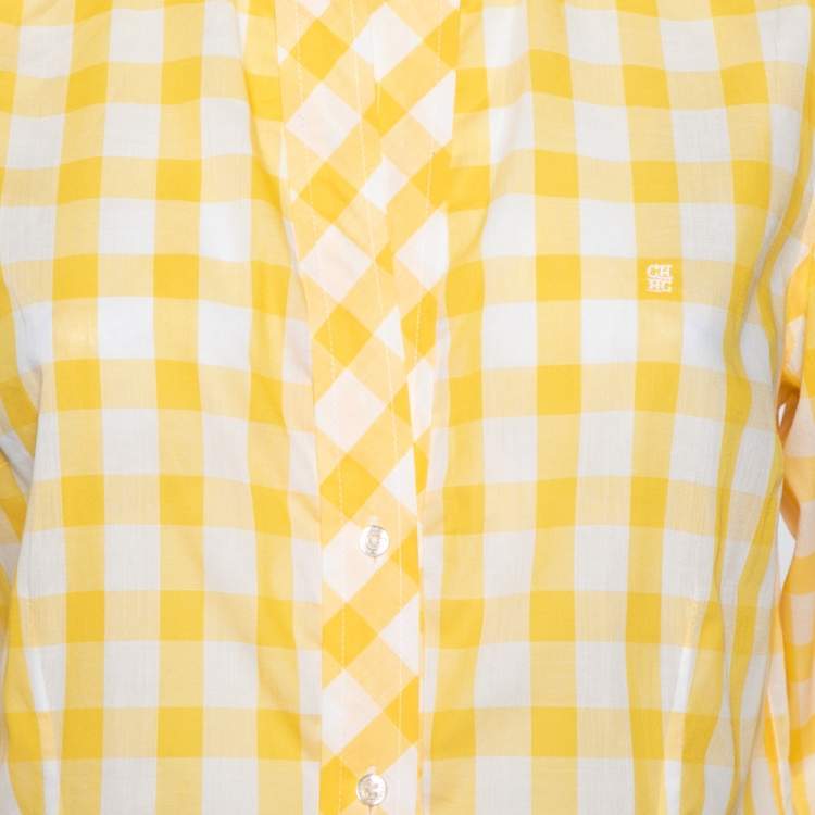 Pre Owned CH Carolina Herrera Yellow Checked Cotton Long Sleeve Shirt L