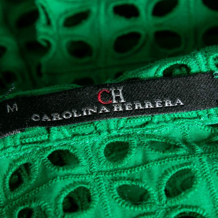 Pre Owned CH Carolina Herrera Green Cotton Eyelet Cut Top M