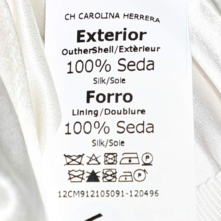 Pre Owned CH Carolina Herrera White Floral Printed Silk Chiffon Ruched One Shoulder Gown L