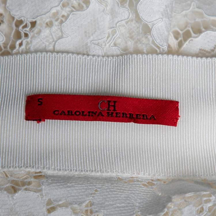 Pre Owned CH Carolina Herrera White Floral Lace Belted Tunic S
