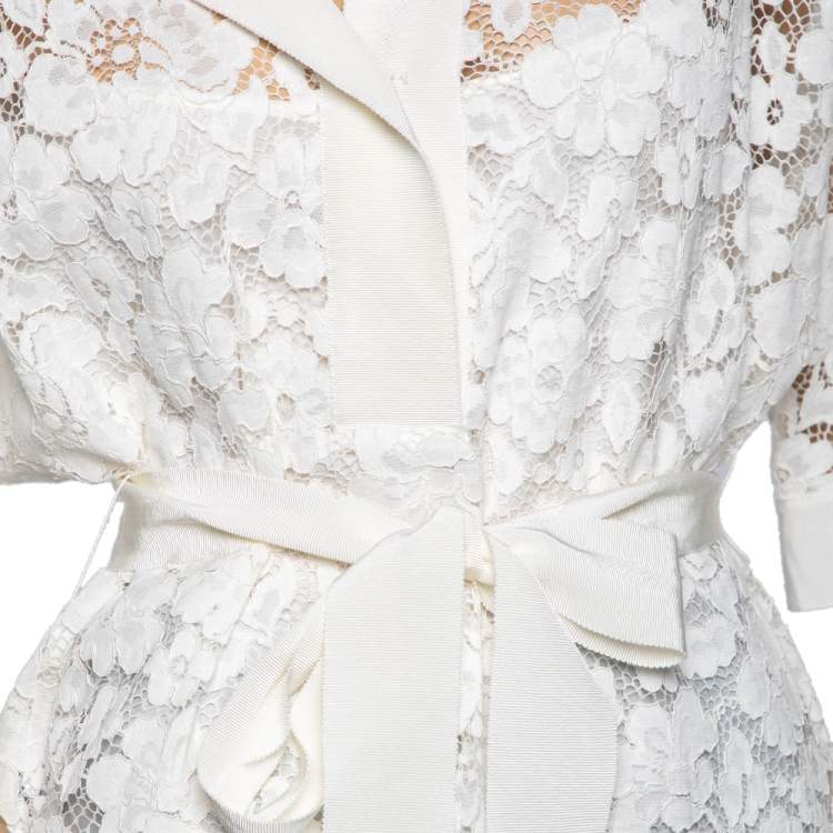 Pre Owned CH Carolina Herrera White Floral Lace Belted Tunic S