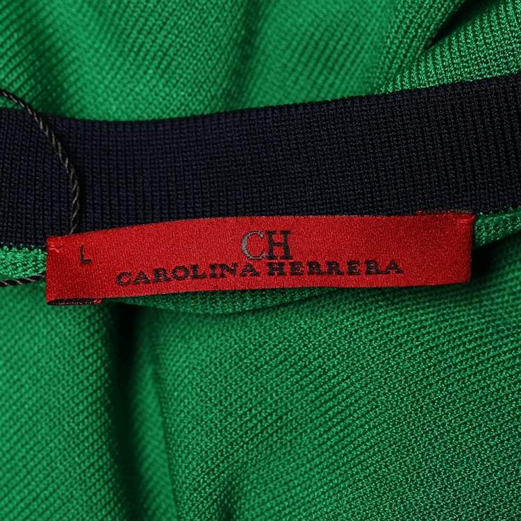 Pre Owned CH Carolina Herrera Green Knit Contrast Bow Detail Top L