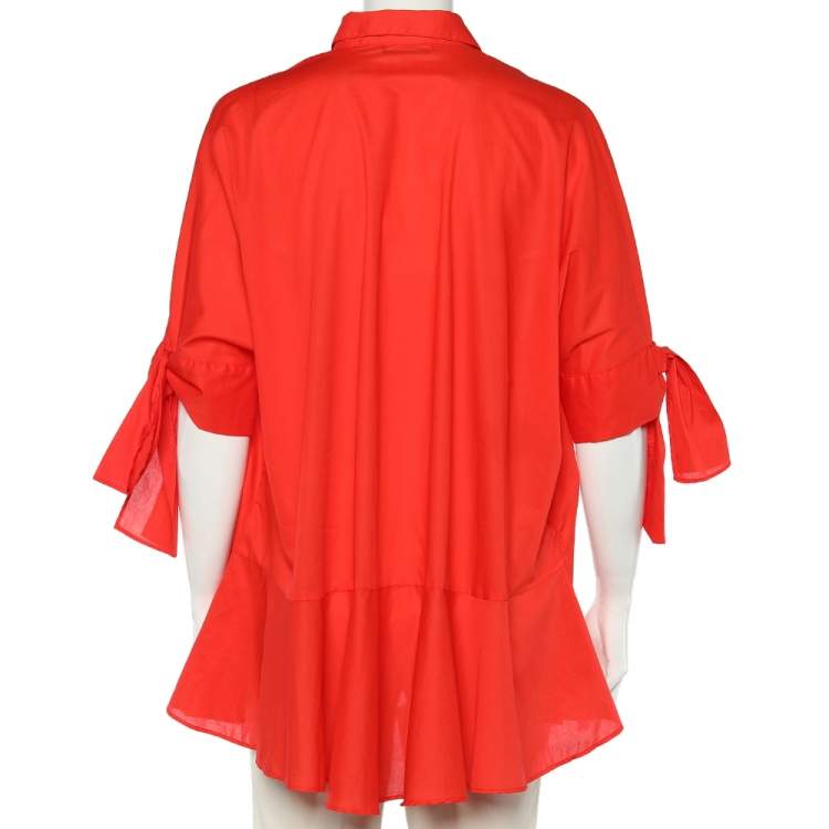 Pre Owned CH Carolina Herrera Red Cotton Oversized Shirt S