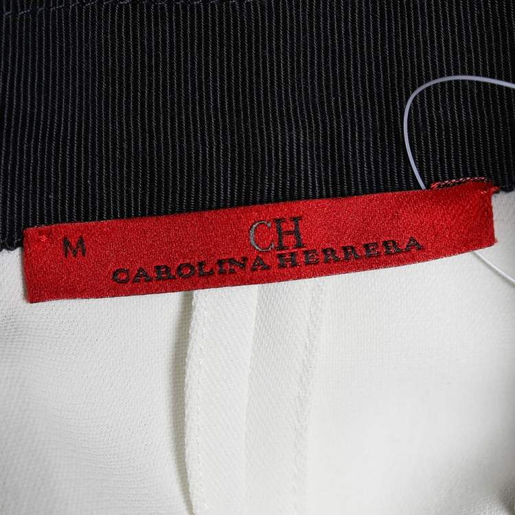 Pre Owned CH Carolina Herrera White Contrast Trim belted Sleeveless Shrug M