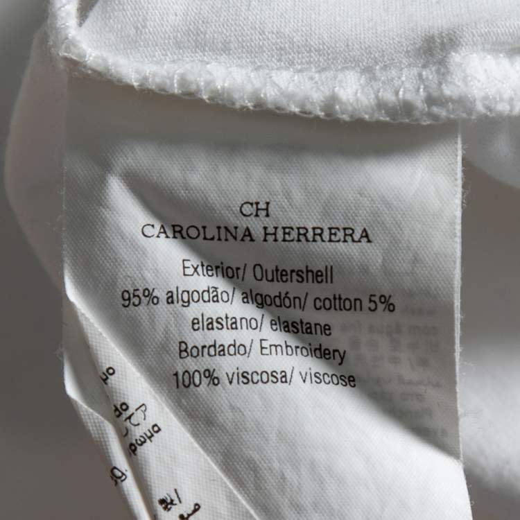Pre Owned CH Carolina Herrera White Cotton Floral Embroidered Top M