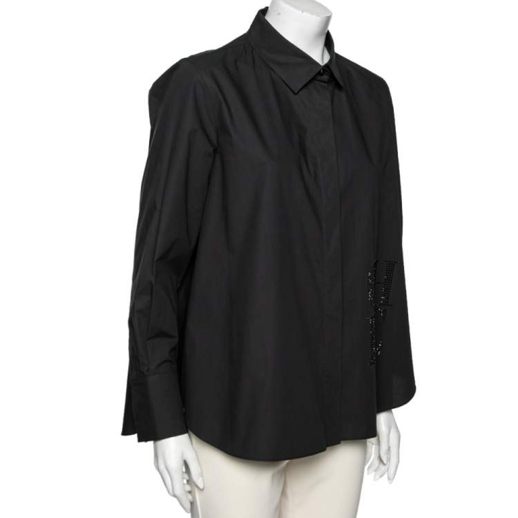 Pre Owned CH Carolina Herrera Black Cotton CH Crystal Embellished Shirt L