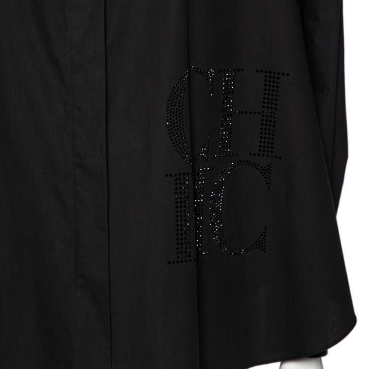 Pre Owned CH Carolina Herrera Black Cotton CH Crystal Embellished Shirt L