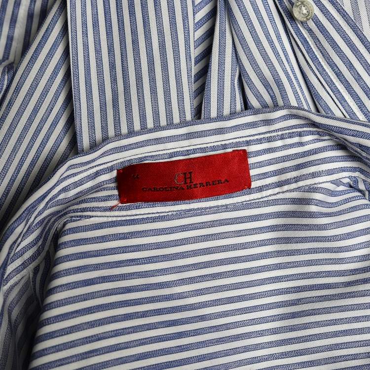 Pre Owned CH Carolina Herrera Blue Striped Cotton Button Front Shirt XL
