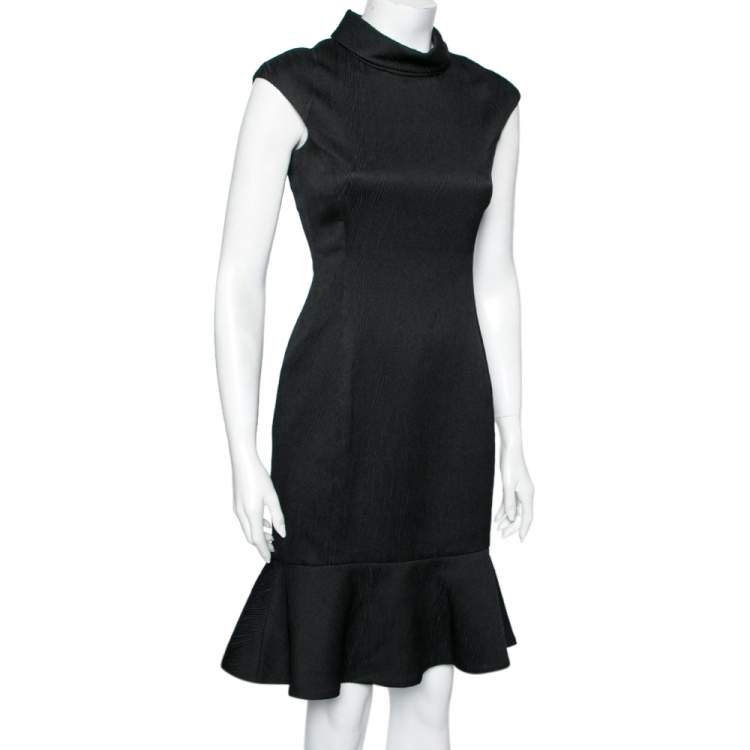 Pre Owned CH Carolina Herrera Black Textured Knit Flared Hem Dress S