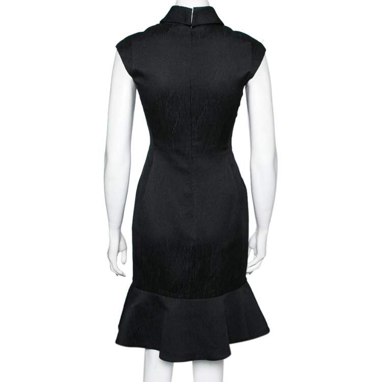 Pre Owned CH Carolina Herrera Black Textured Knit Flared Hem Dress S