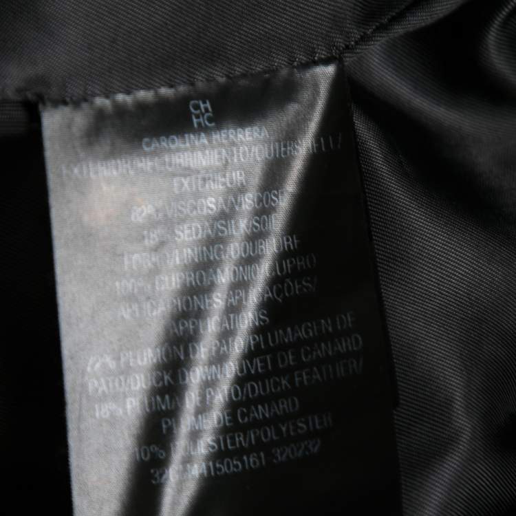 Pre Owned CH Carolina Herrera Black Down Quilted Velvet Button Front Jacket M 
