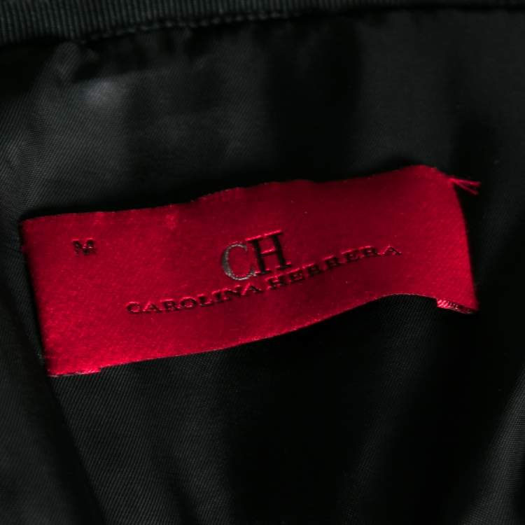 Pre Owned CH Carolina Herrera Black Down Quilted Velvet Button Front Jacket M 