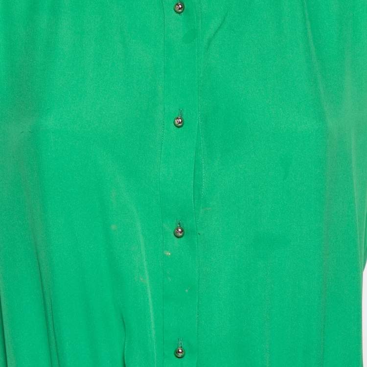 Pre Owned CH Carolina Herrera Green Silk Drawstring Waist Sleeveless Midi Dress L