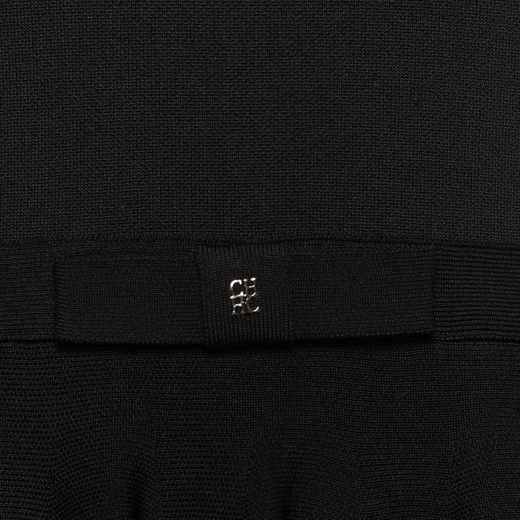 Pre Owned CH Carolina Herrera Black Knit & Lace Inset Bow Detail Dress M