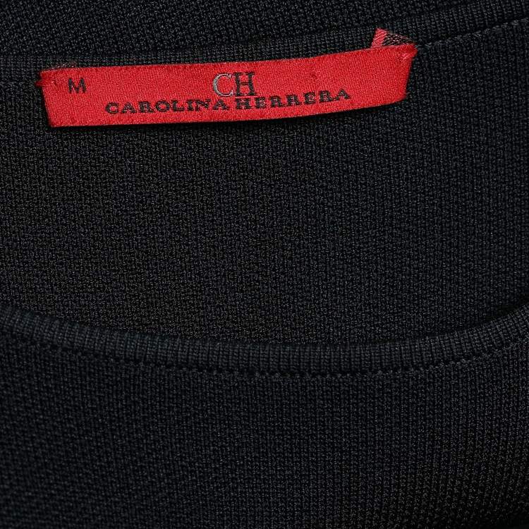 Pre Owned CH Carolina Herrera Black Knit & Lace Inset Bow Detail Dress M