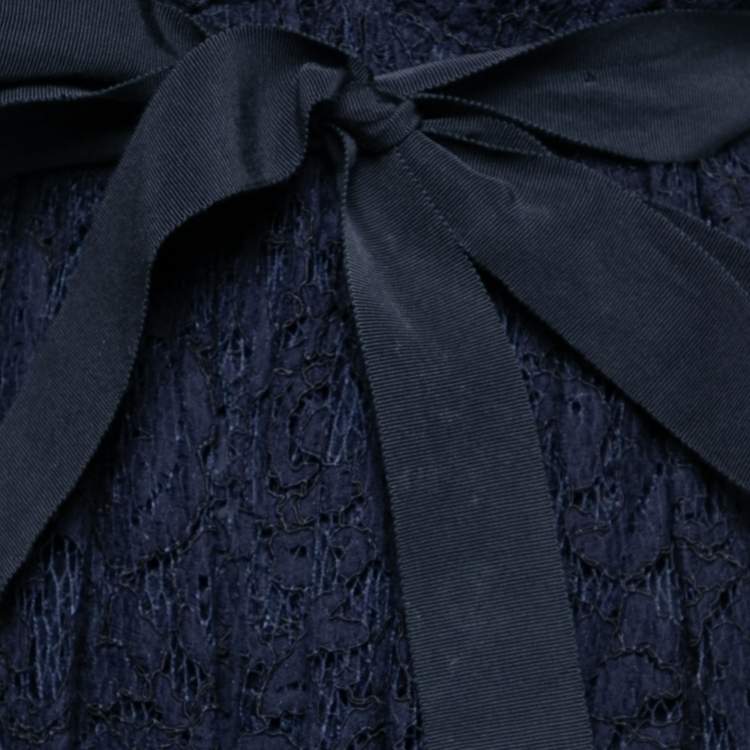 مملوكة مسبقًا CH Carolina Herrera Navy Blue Floral Lace Draped Maxi Dress S
