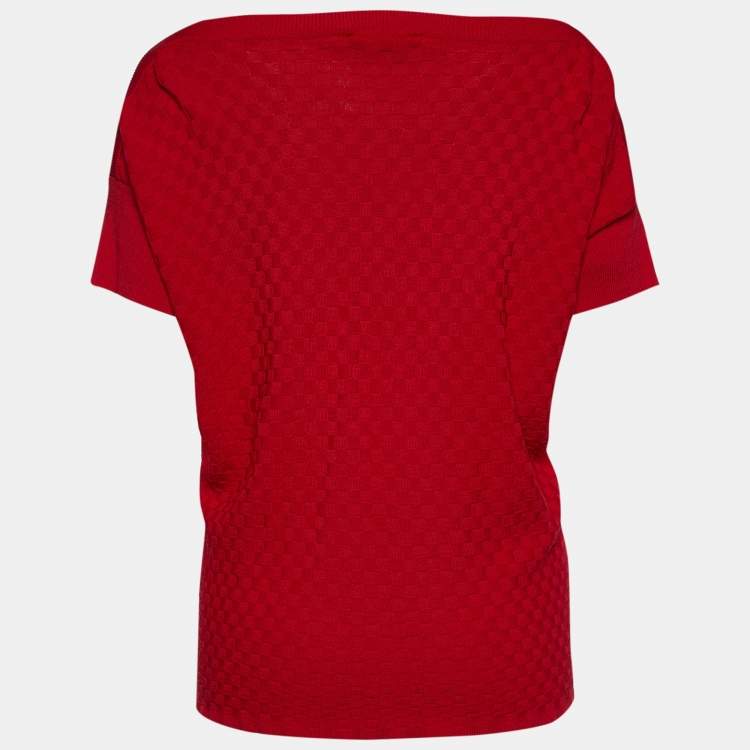 Pre Owned CH Carolina Herrera Red Check Patterned Jacquard Drop Shoulder Blouse L
