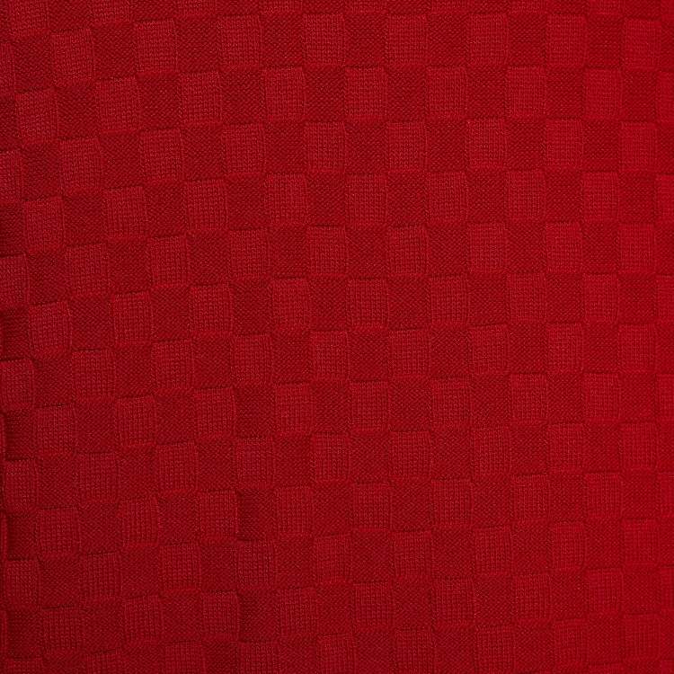 Pre Owned CH Carolina Herrera Red Check Patterned Jacquard Drop Shoulder Blouse L