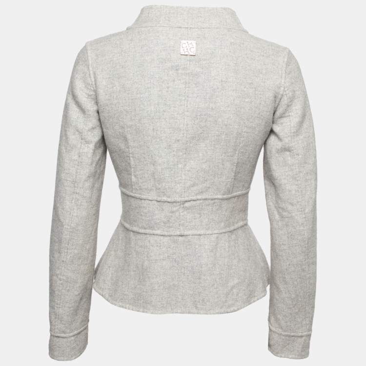 Pre Owned CH Carolina Herrera Grey Wool Button Front Belted Blazer S