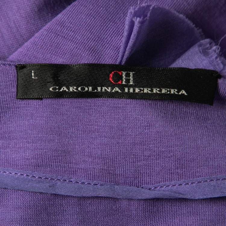 Pre Owned CH Carolina Herrera Purple Jersey Ruffled Neck Sleeveless Top