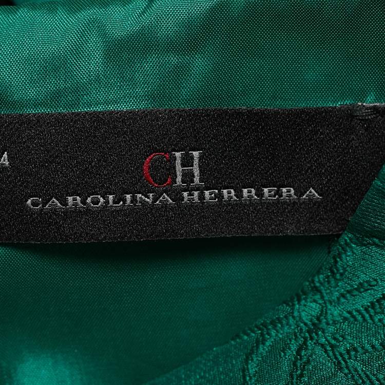 Pre Owned CH Carolina Herrera Green Floral Jacquard Trail Detail Flared Gown S