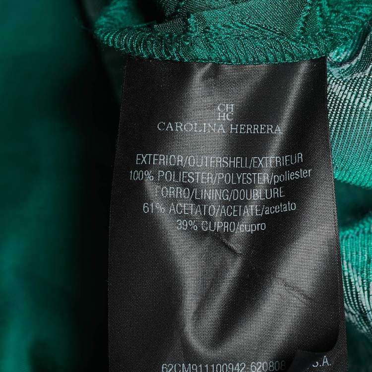 Pre Owned CH Carolina Herrera Green Floral Jacquard Trail Detail Flared Gown S