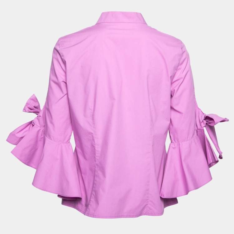 Pre Owned CH Carolina Herrera Purple Cotton Bow Detail Button Front Shirt L