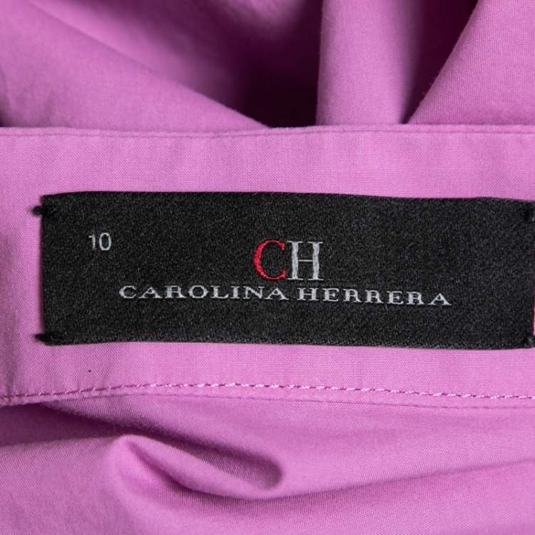 Pre Owned CH Carolina Herrera Purple Cotton Bow Detail Button Front Shirt L