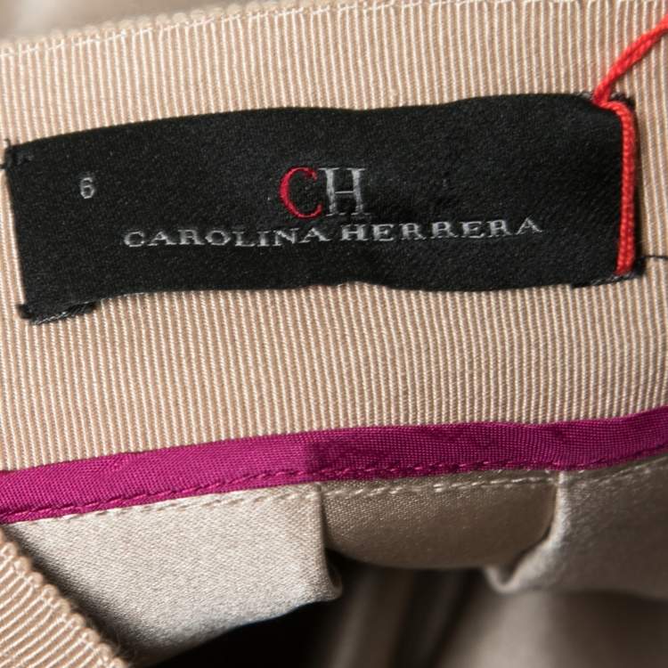 Pre Owned CH Carolina Herrera Gold & Pink Silk Satin Pleated Skirt M
